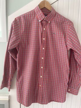 Vineyard Vines Gingham Boys L/S Whale Shirt Size L (16)